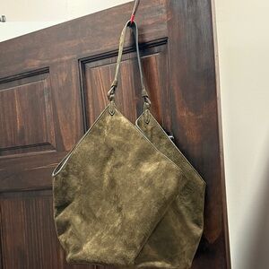 Elegant olive / dark green Suede Women's Bag